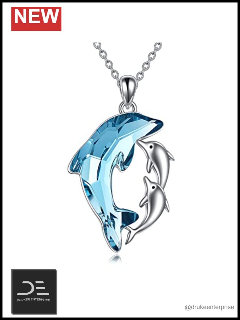 Sterling Silver Crystal Dolphin Mom Son Daughter Pendant Necklace Gift